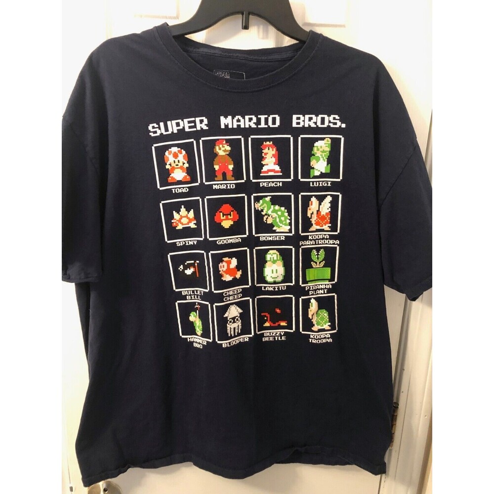 Super Mario Bros. Men's 16 Character Pixel Grid Boxes Graphic T-Shirt 2XL